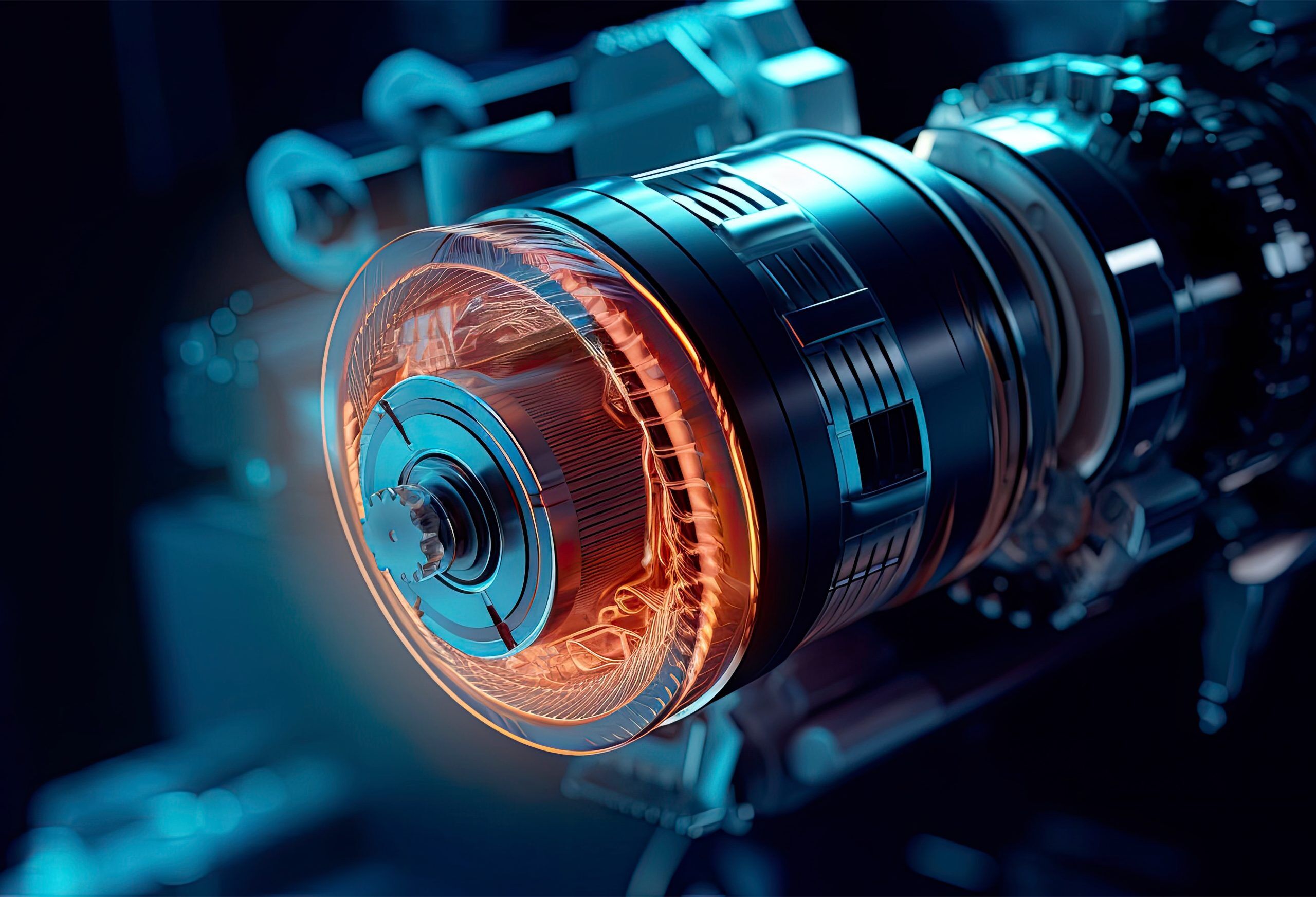 Teil eines drehenden und am Ende glühenden Elektromotors als Symbol für das Hochtemperaturfett Hevolit DHS