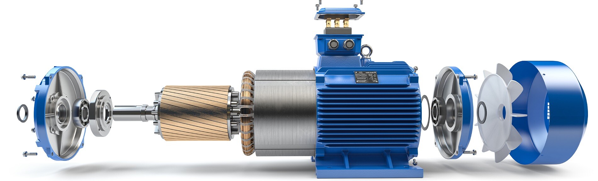 Elektromotor leicht auseinandergezogen, der mit Hevolit DHS Harnstofffett versorgt werden muss um eine Lebensdauerschmierung zu erzielen